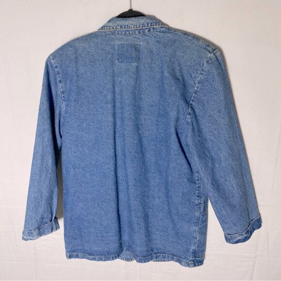 Vintage Silver Style Light Med Wash Oversized Denim Blazer Jean Jacket L - Picture 2 of 14